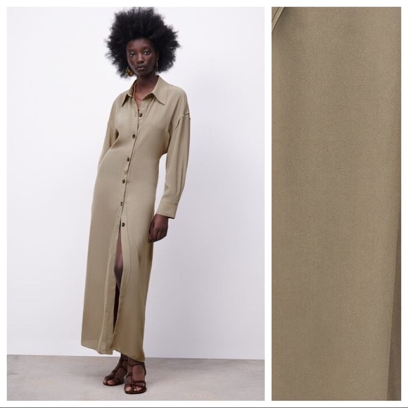 NWT Zara Limited Edition Khaki 100% Viscose Longline Collared Shirt Dress Size S - Picture 6 of 15